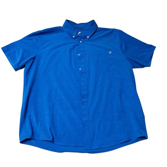 Men's Huk Kona Solid Button Down Short Sleeve Blue 2XL - Picture 1 of 7